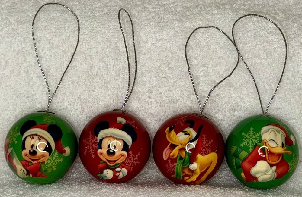 Set/4 Mickey & Friends 2” Plastic Ball Ornaments Christmas Holiday Tree Pluto